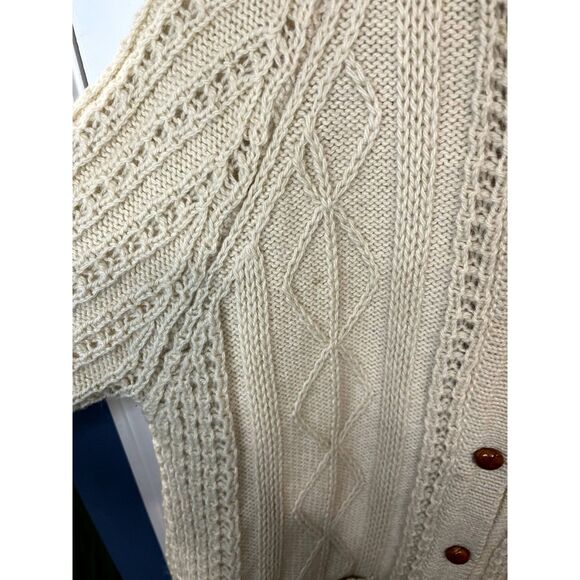 Vtg Gaeltarra Aran Cream Fisherman Cable Knit Irish Wool Sweater Size 40 (US M) - Picture 4 of 9